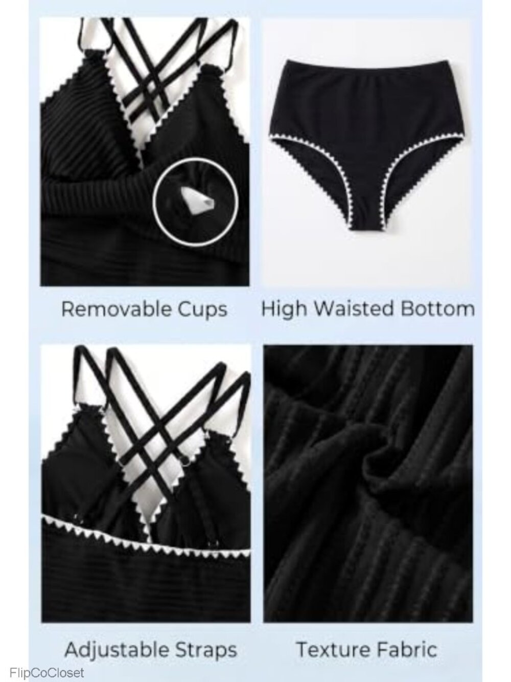 Plus Size Ribbed Tankini Set Tummy Control Two Piece Bathing Suit - Picture 4 of 6